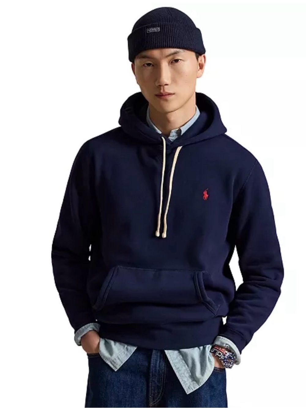 POLO RALPH LAUREN Mens Pullover Fleece Hoodie Size M Navy